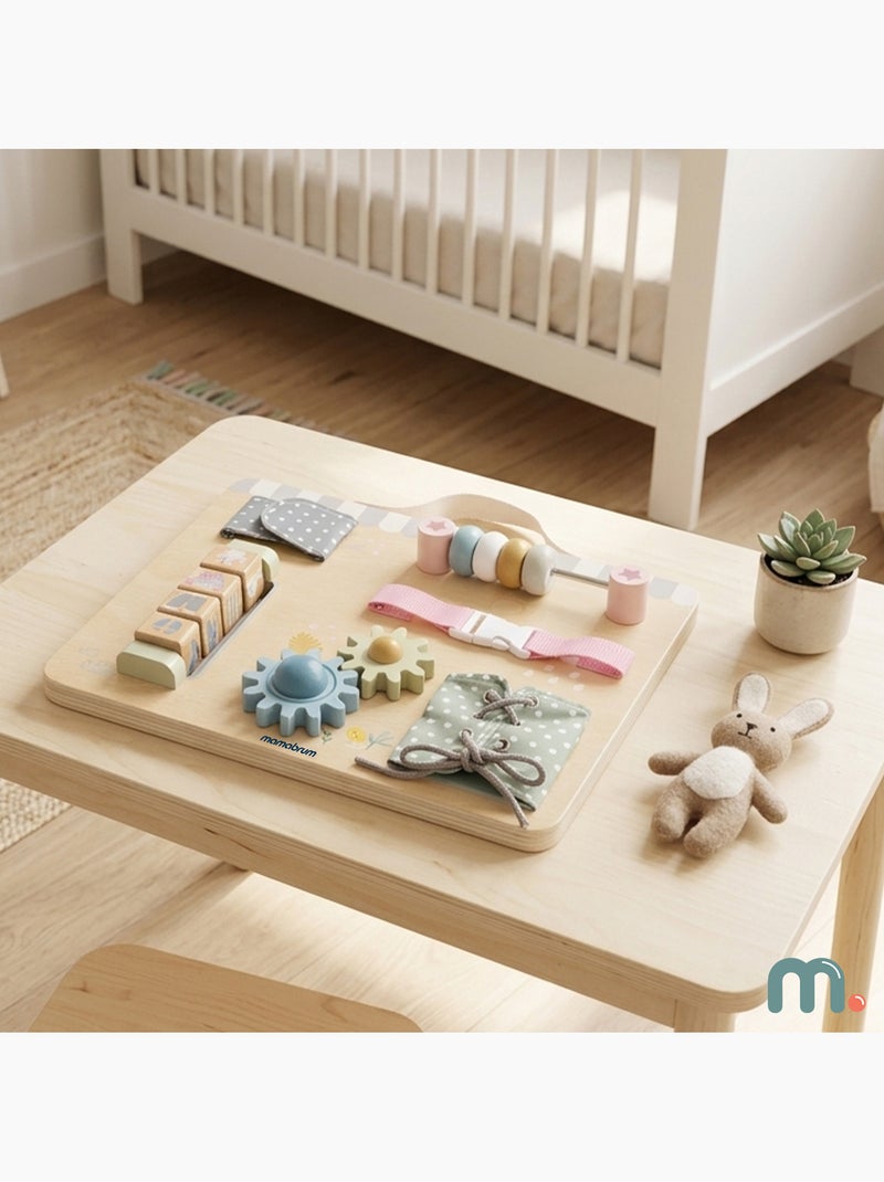 Painel sensorial madeira quinta 30x24cm 6 atividades engrenagens mamabrum N/D - Kiabi