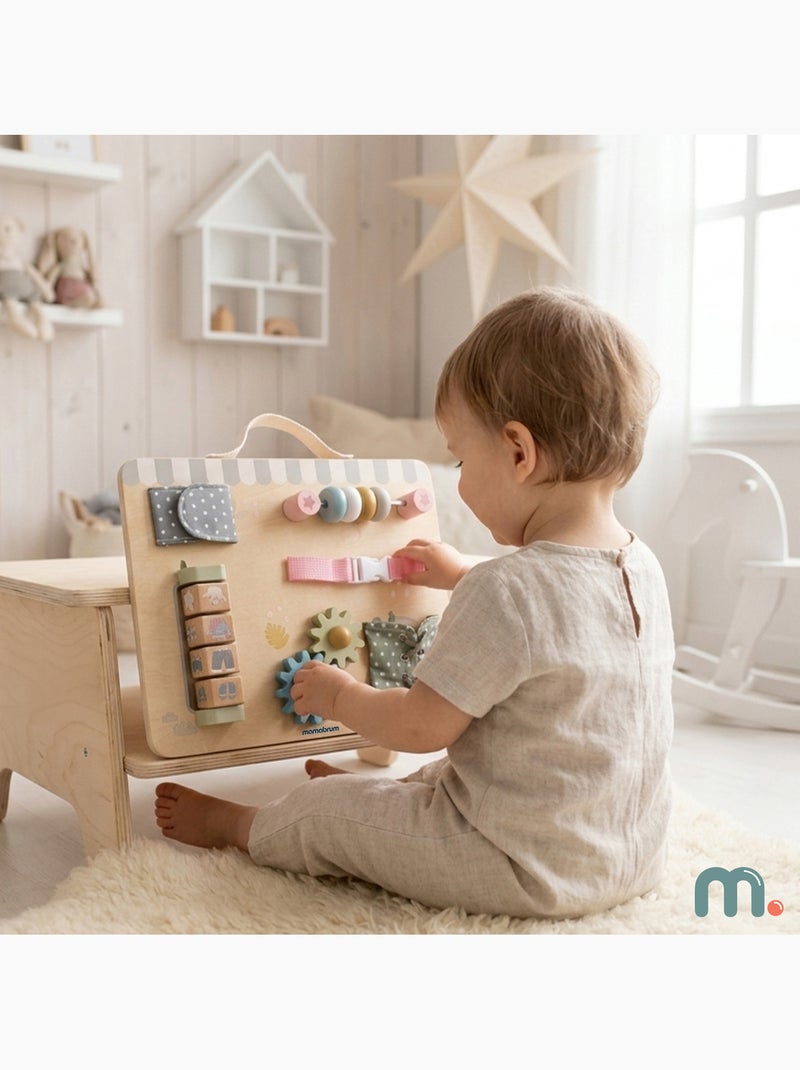 Painel sensorial madeira quinta 30x24cm 6 atividades engrenagens mamabrum N/D - Kiabi