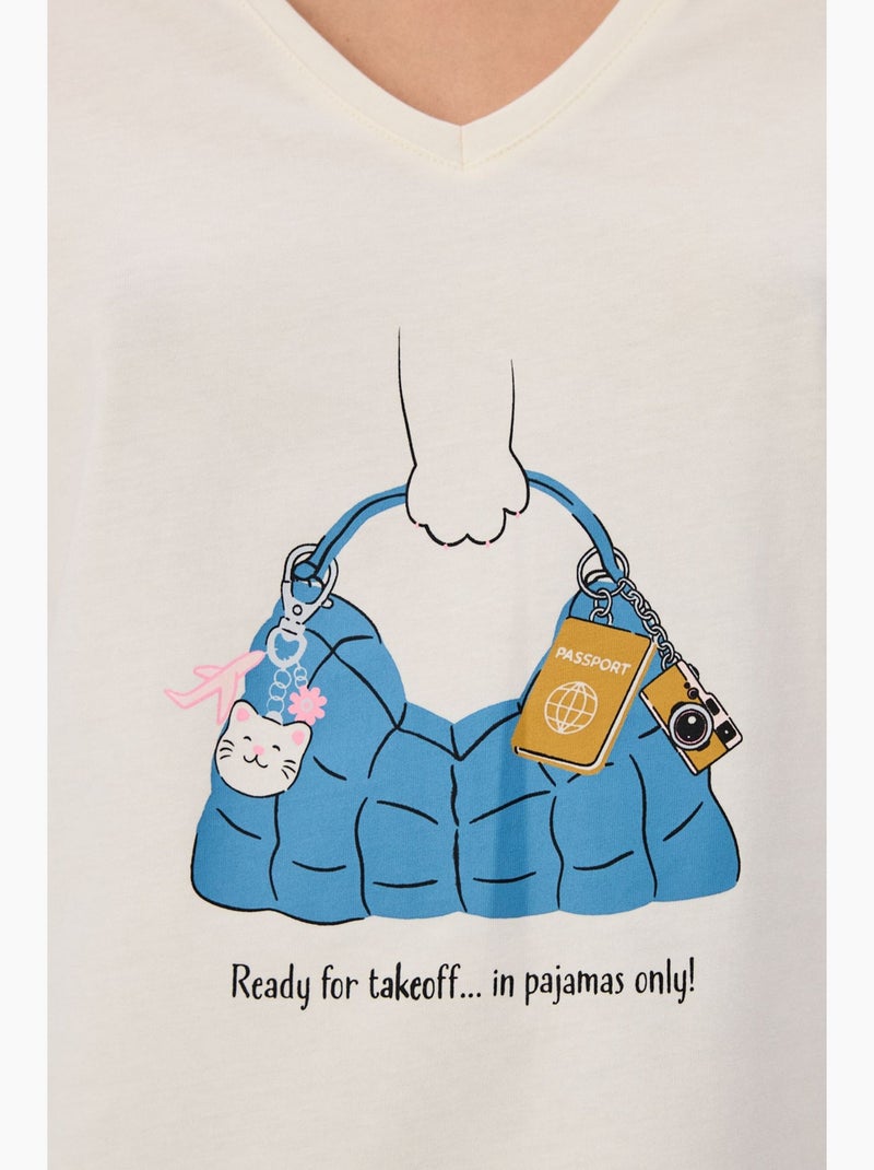 Pajamas only conjunto de pijama com calça estampada e manga curta penti Azul Branco - Kiabi