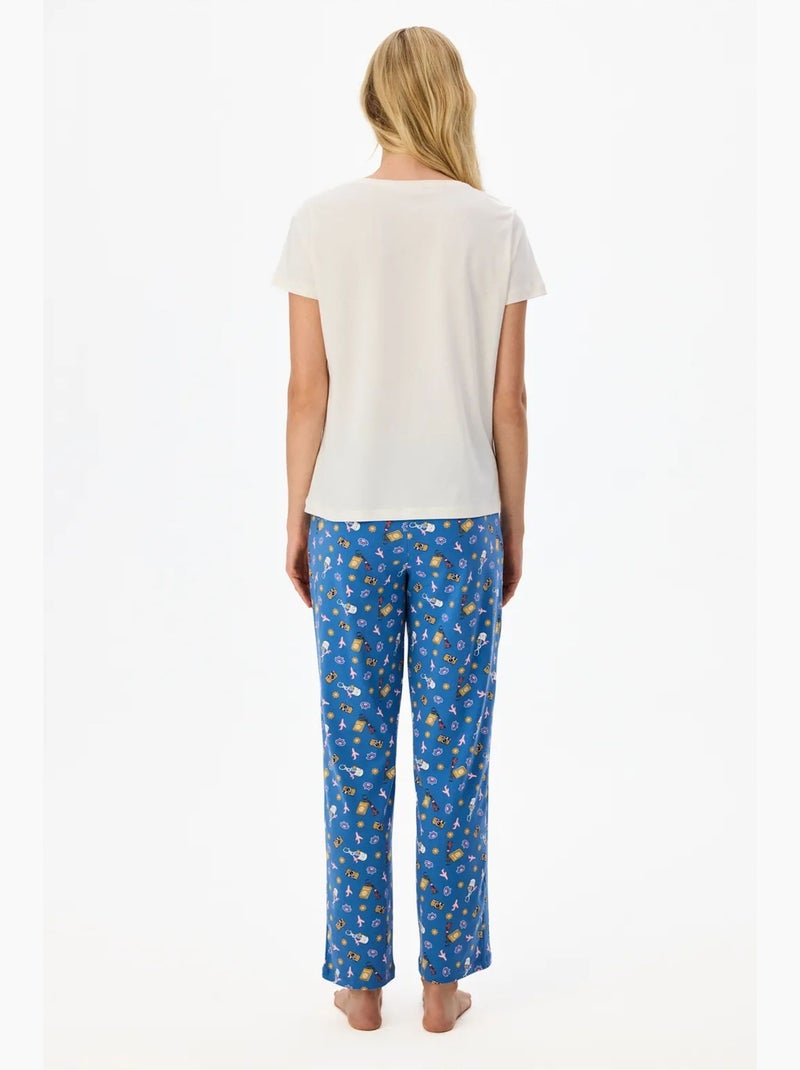 Pajamas only conjunto de pijama com calça estampada e manga curta penti Azul Branco - Kiabi