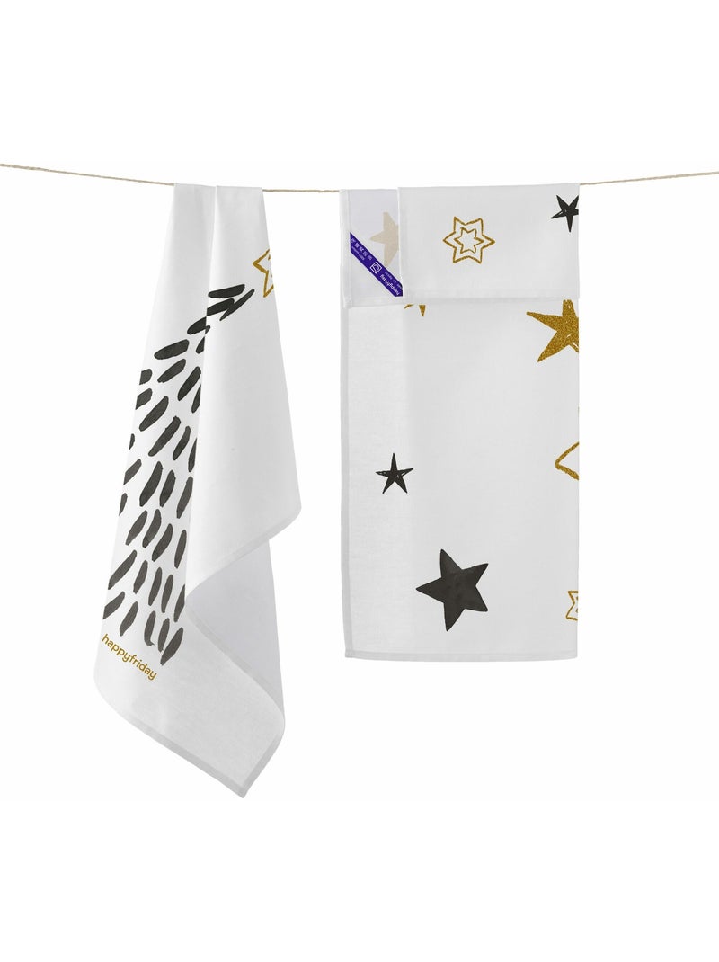 Pano de cozinha 2 un. Gold Xmas "Happyfriday" Multicolorido - Kiabi