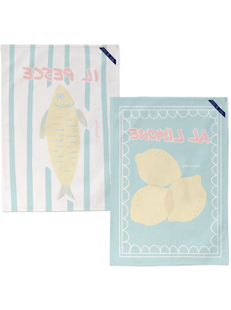 Pano de cozinha 2 un. Lemon fish "Happyfriday" Multicolorido - Kiabi