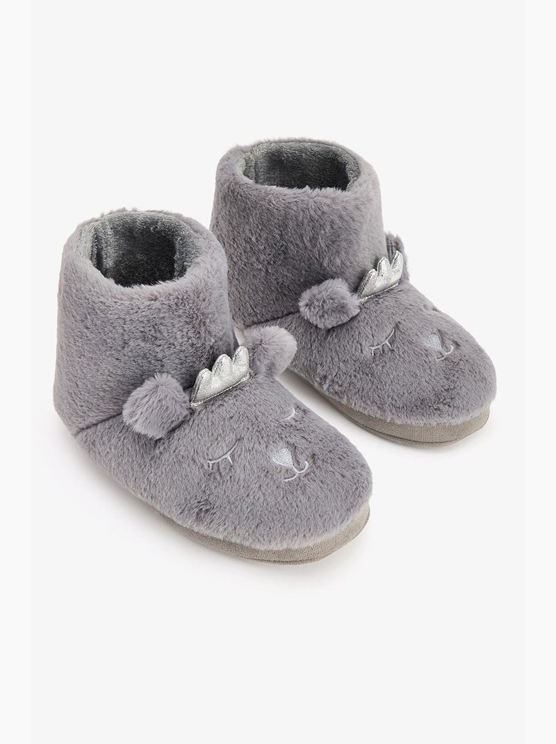Pantufa de casa softy com bordado de animal penti Cinza - Kiabi