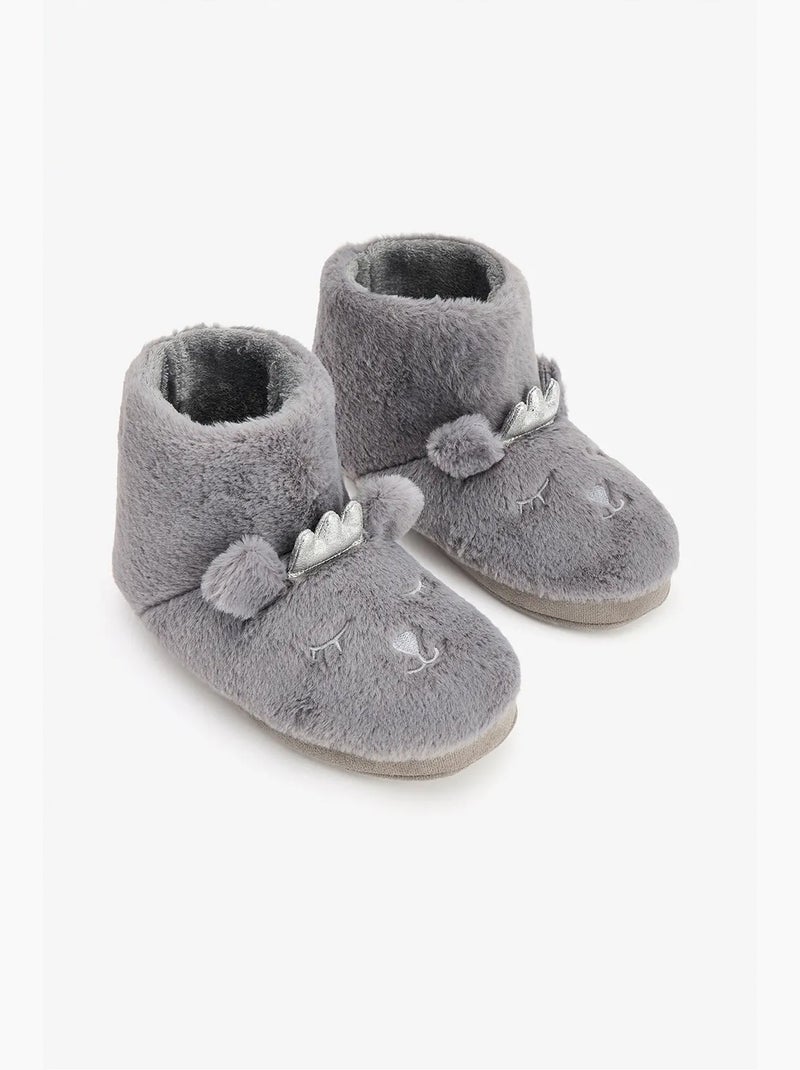Pantufa de casa softy com bordado de animal penti Cinza - Kiabi