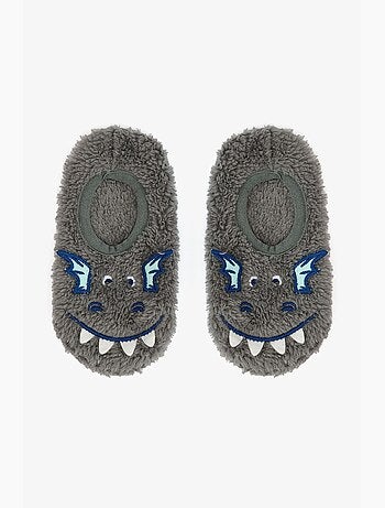 Pantufa infantil com bordado de dragão, acessório e sola antiderrapante penti