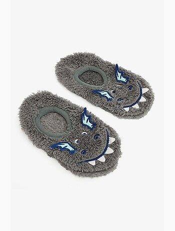 Pantufa infantil com bordado de dragão, acessório e sola antiderrapante penti