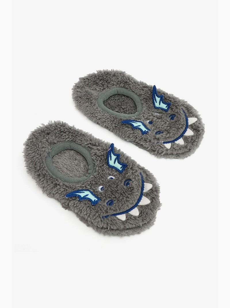 Pantufa infantil com bordado de dragão, acessório e sola antiderrapante penti Cinza-preto - Kiabi
