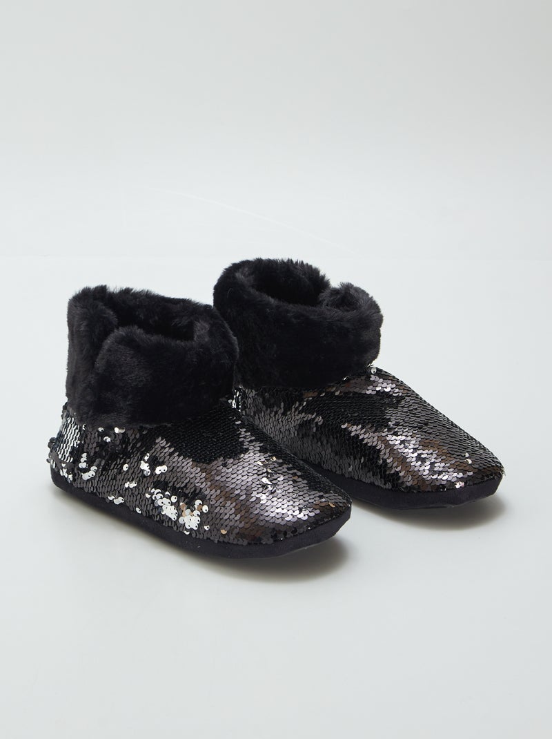 Pantufas bota com lantejoulas PRETO - Kiabi