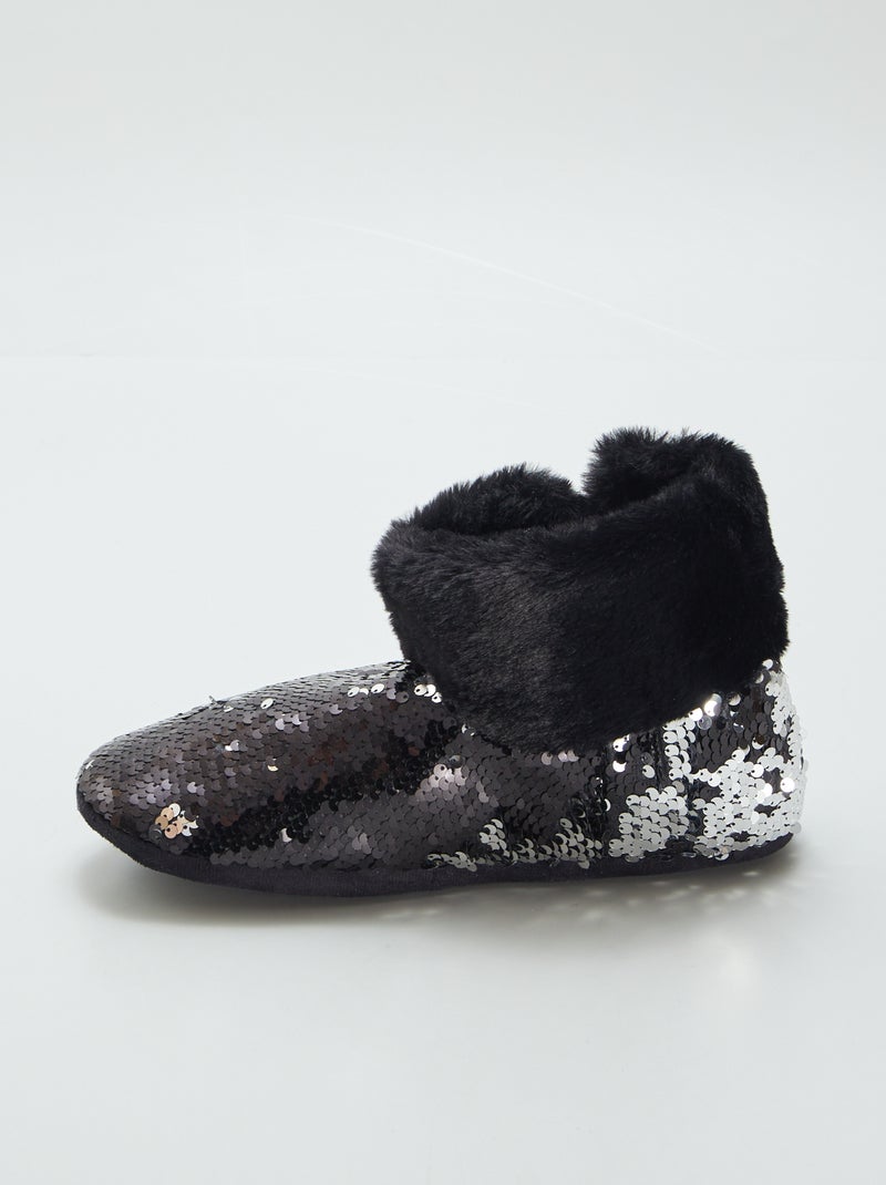 Pantufas bota com lantejoulas PRETO - Kiabi