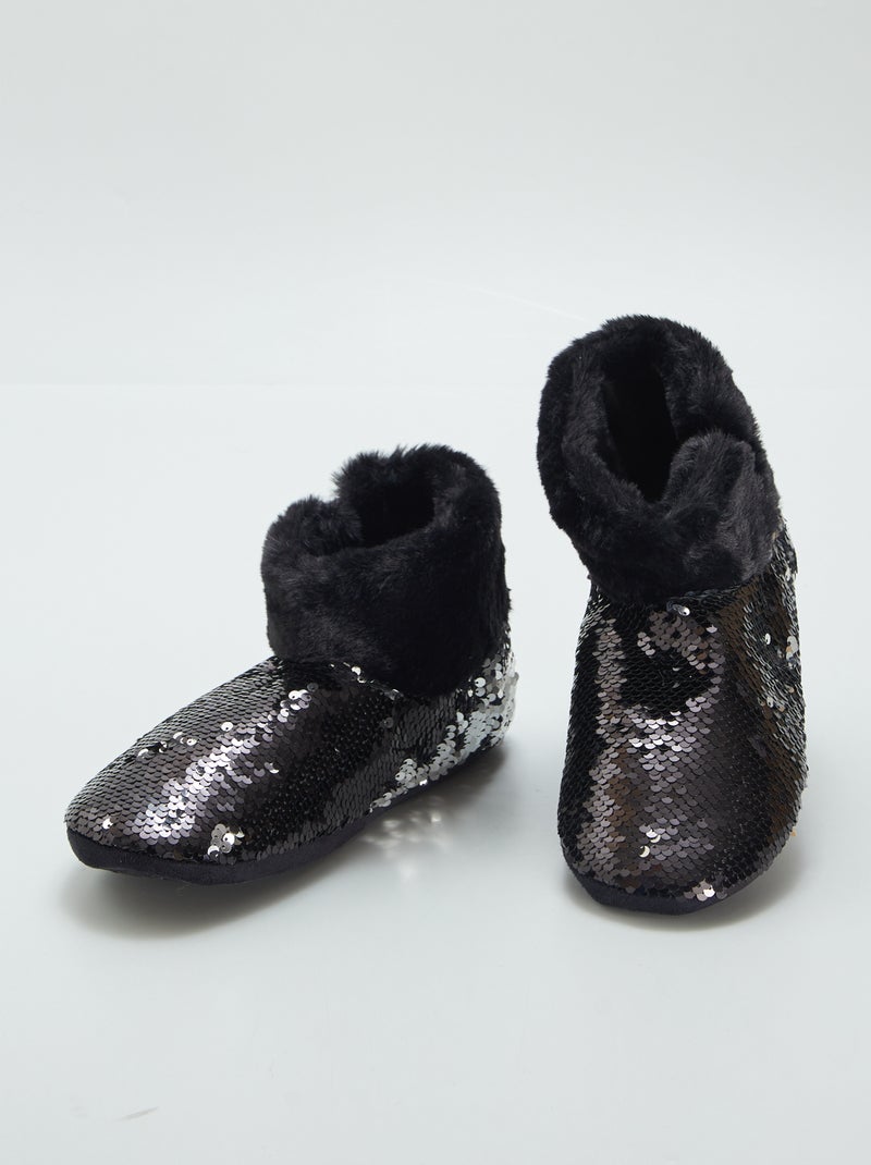 Pantufas bota com lantejoulas PRETO - Kiabi