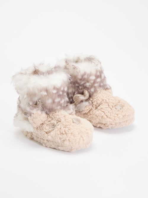 Pantufas botim em tecido felpudo 'rena' - Kiabi Pantufas botim em tecido felpudo 'rena' - Kiabi