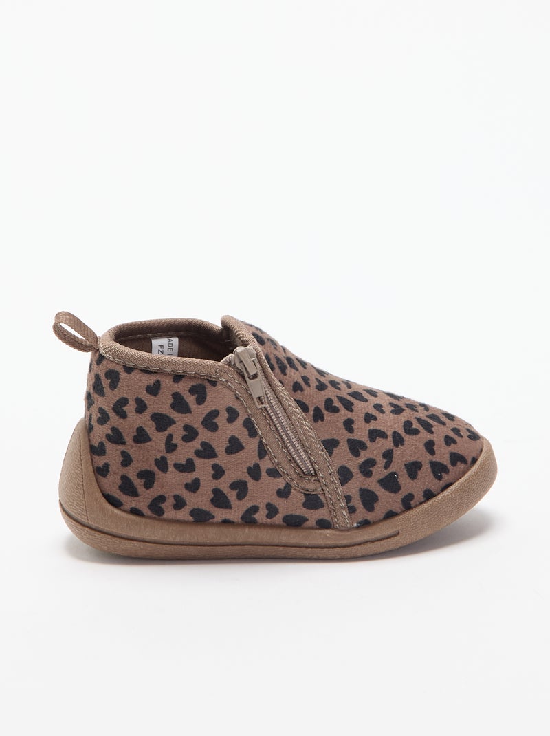 Pantufas botim estampadas Castanho - Kiabi