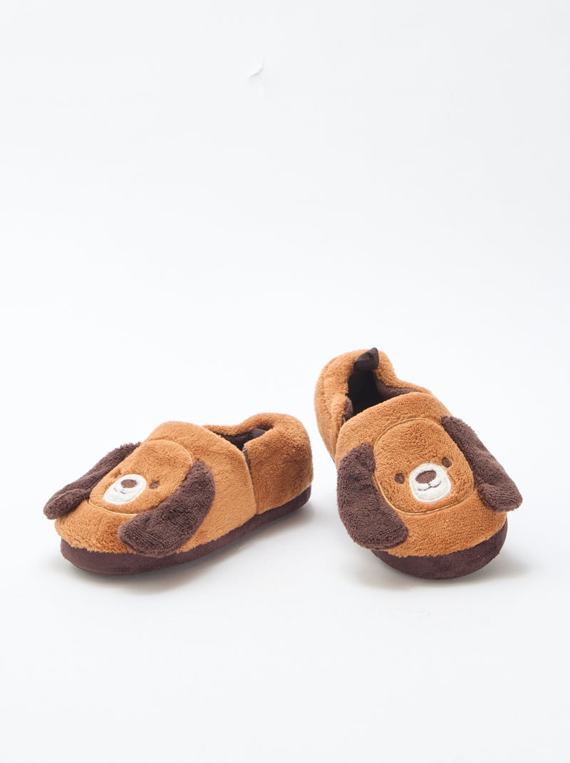 Pantufas 'cães' com desenho em relevo Castanho - Kiabi