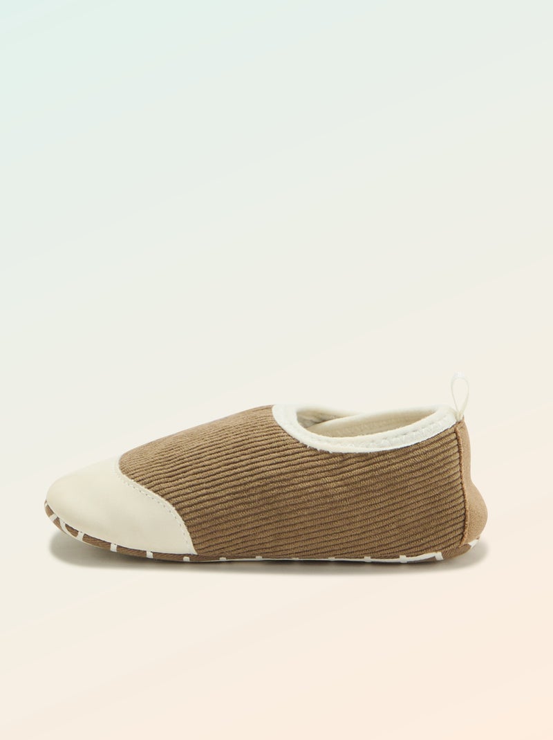 Pantufas caneladas com fecho de velcro - 'Kitchoun' Caqui - Kiabi