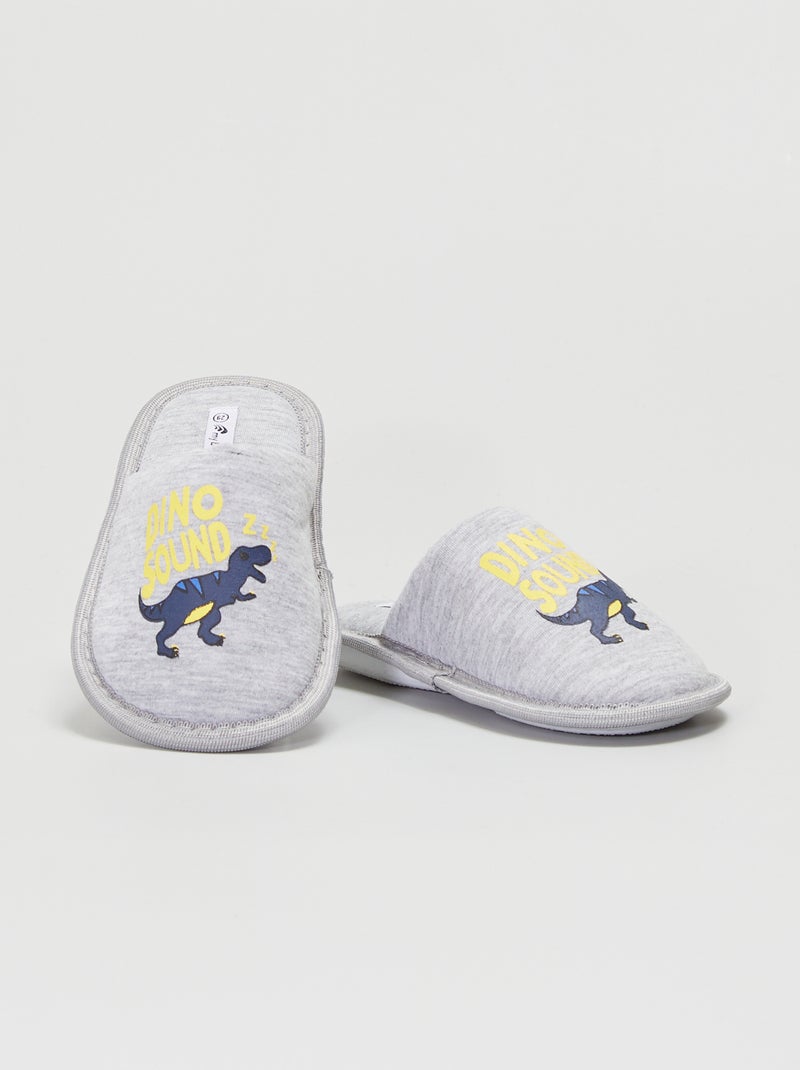 Pantufas com estampados 'Dino Sound' Cinza - Kiabi