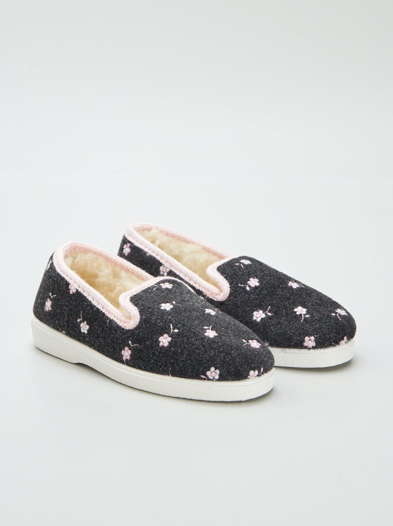 Pantufas com forro com efeito pelo de carneiro CINZA - Kiabi