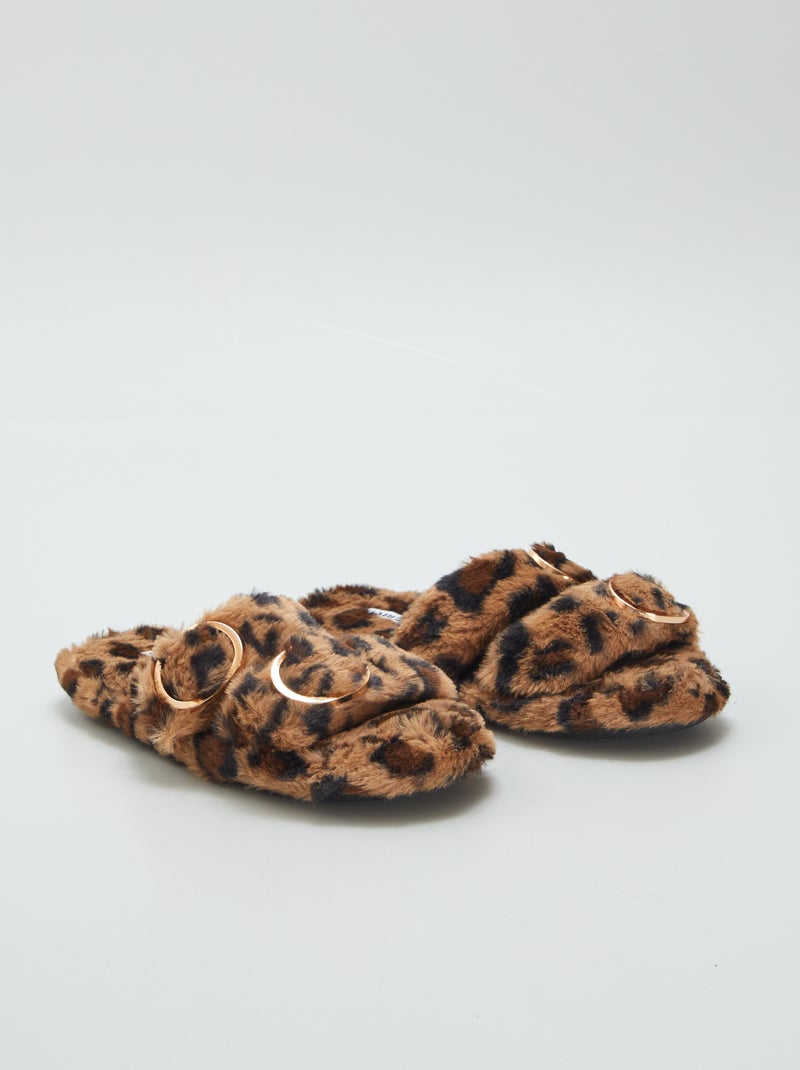 Pantufas com pelo estilo leopardo BEGE - Kiabi