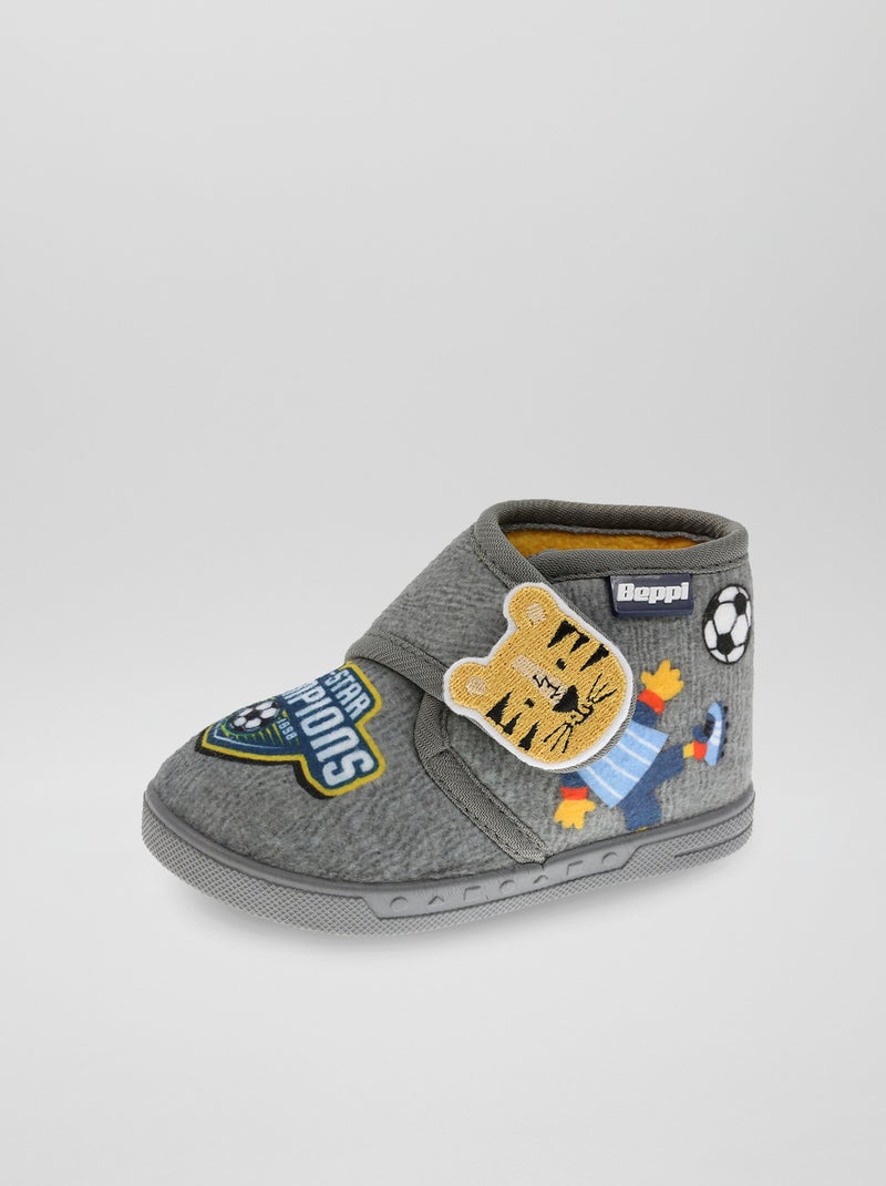 Pantufas com tiras de velcro Cinza - Kiabi