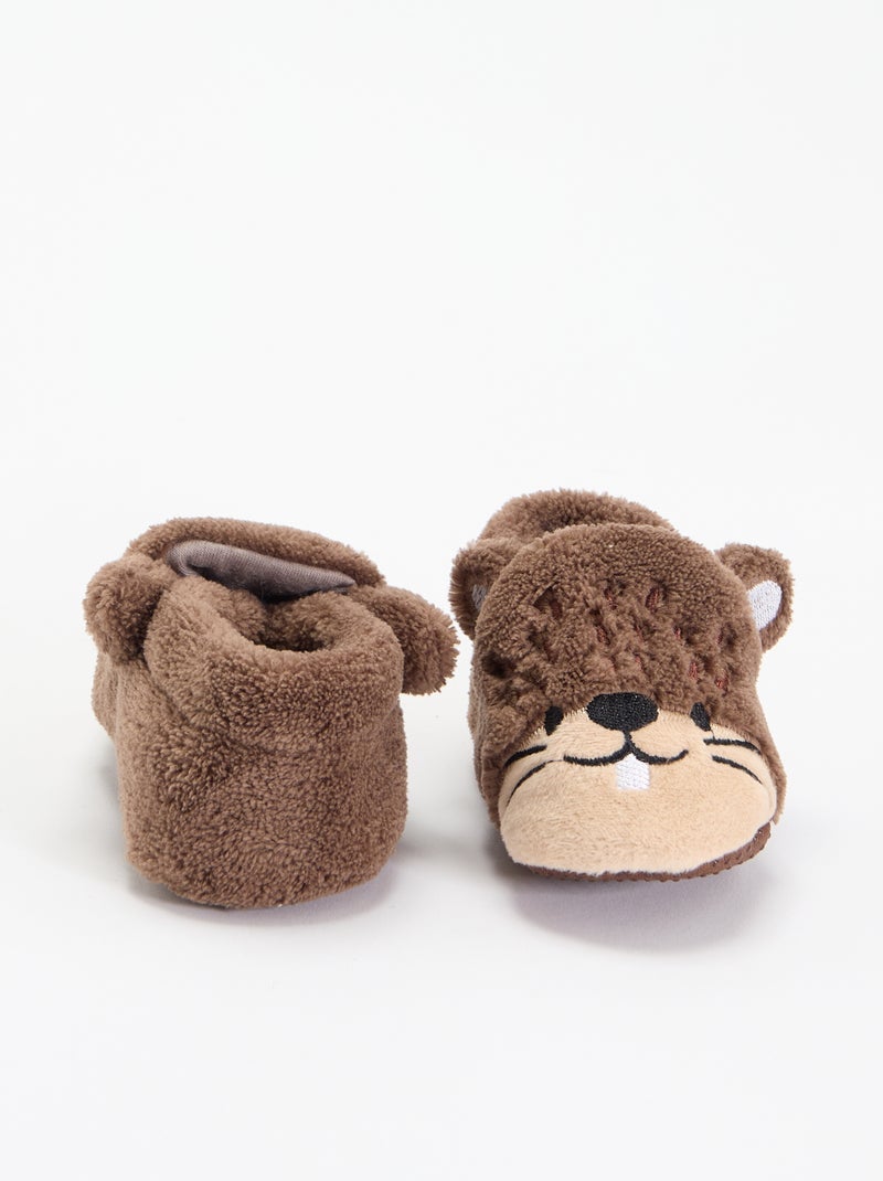 Pantufas de animais quentinhas Castanho - Kiabi