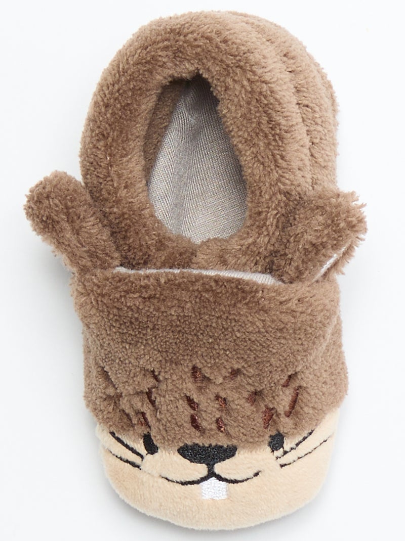 Pantufas de animais quentinhas Castanho - Kiabi