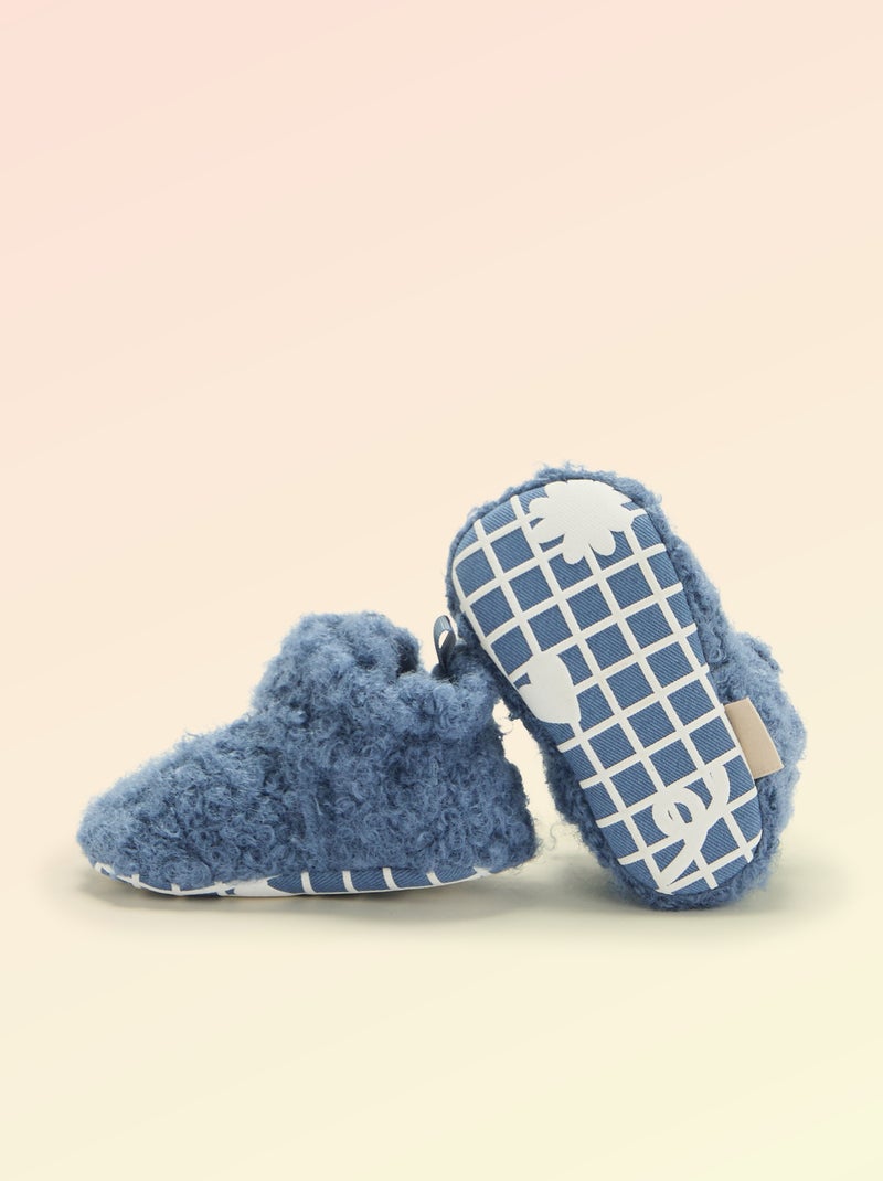 Pantufas de cano alto com efeito carneiro - 'Kitchoun' Azul - Kiabi
