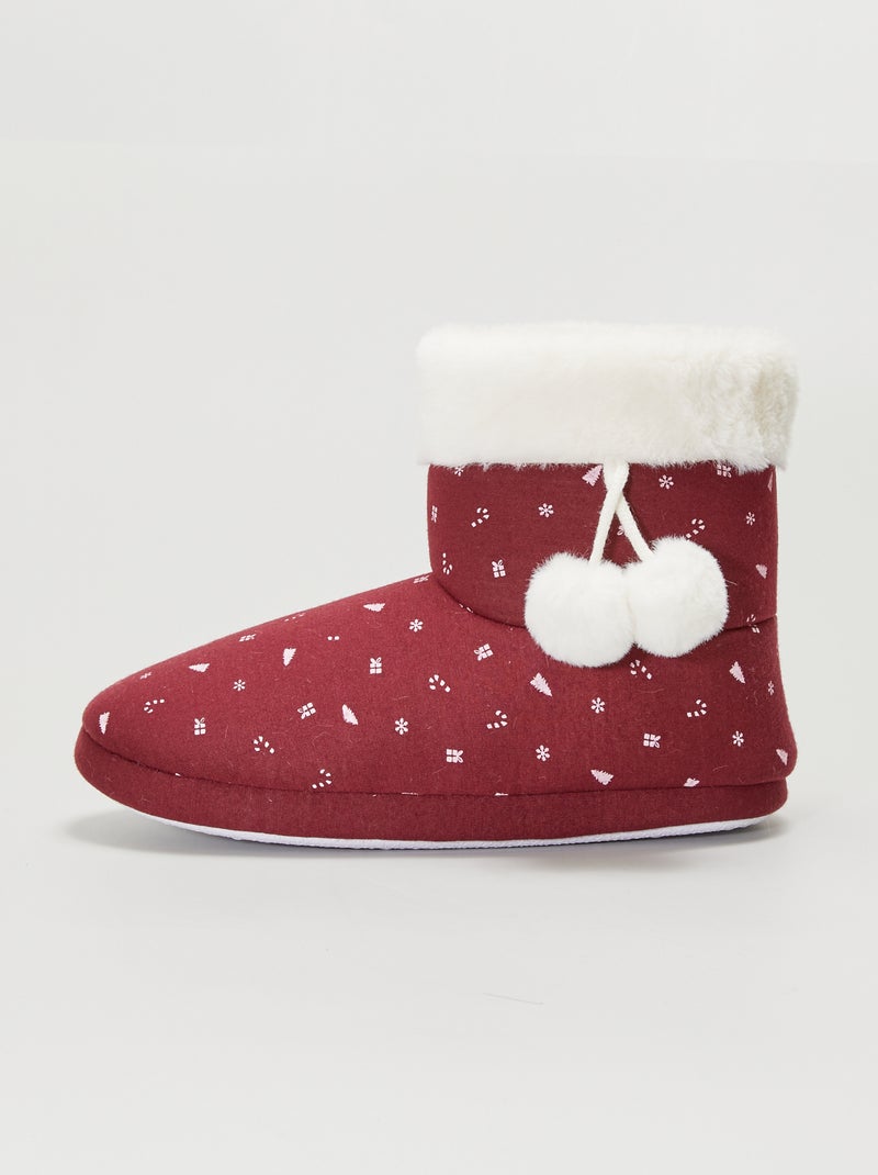 Pantufas de Natal tipo bota forradas ROXO - Kiabi