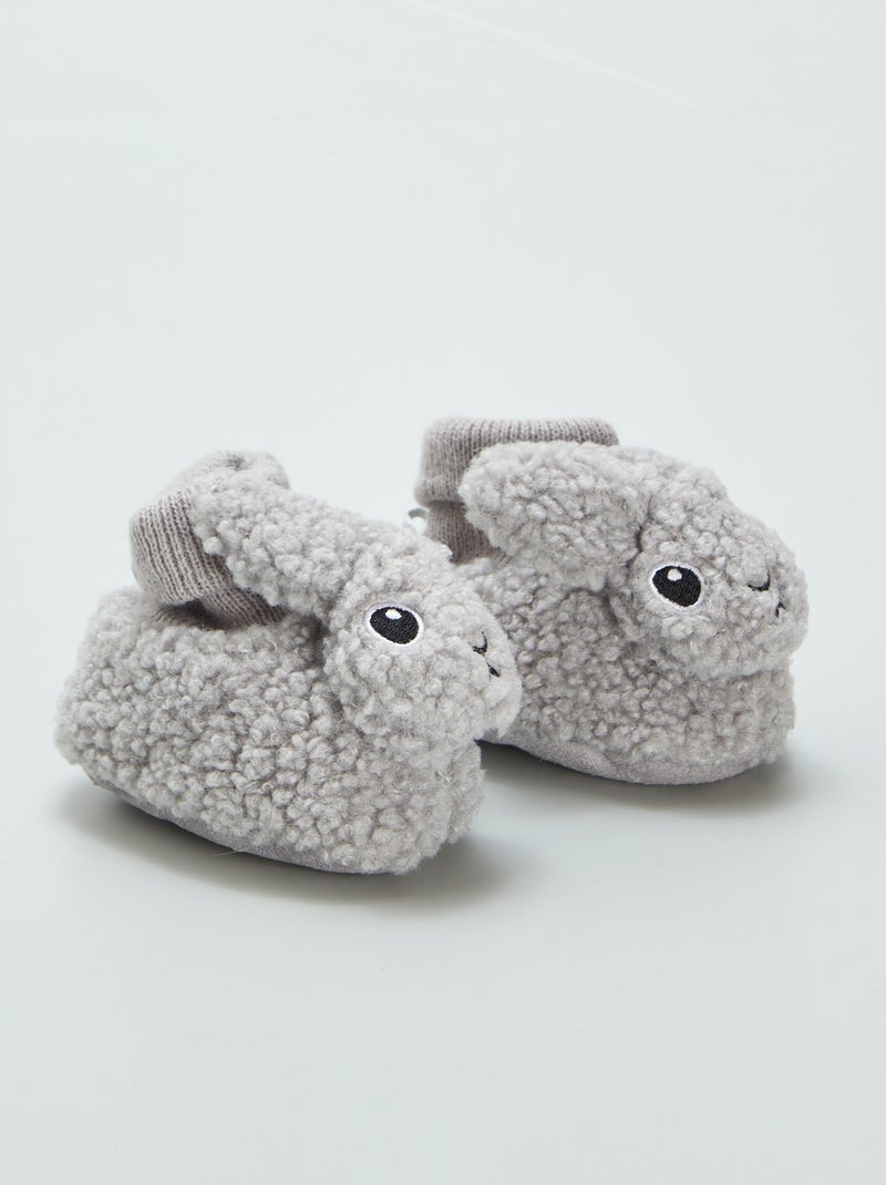 Pantufas efeito lã de carneiro 'animais' CINZA - Kiabi