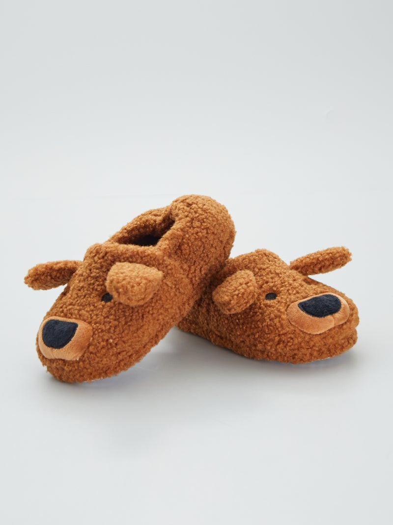 Pantufas efeito lã de carneiro estilo cão CASTANHO - Kiabi