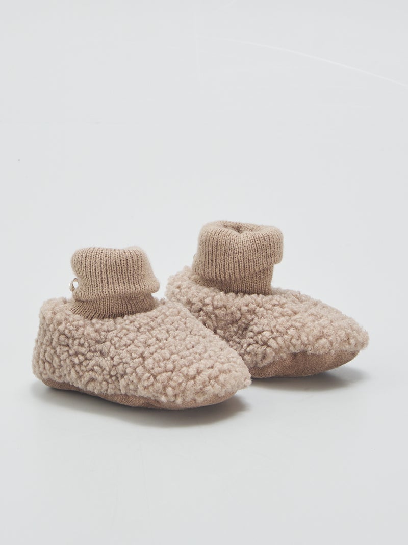 Pantufas efeito lã de carneiro MARROM - Kiabi