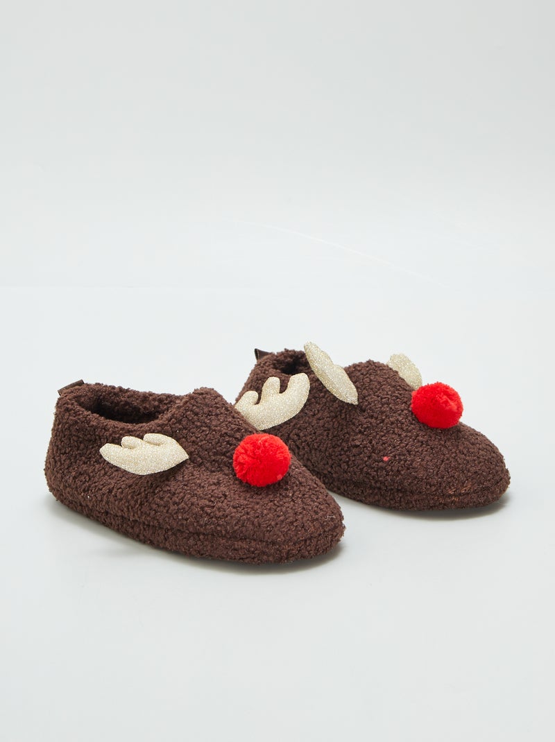 Pantufas efeito lã de carneiro 'Natal' CASTANHO - Kiabi