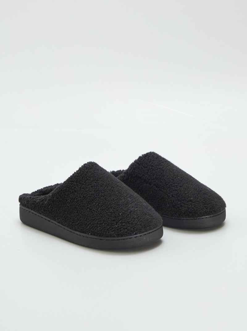 Pantufas efeito lã de carneiro PRETO - Kiabi