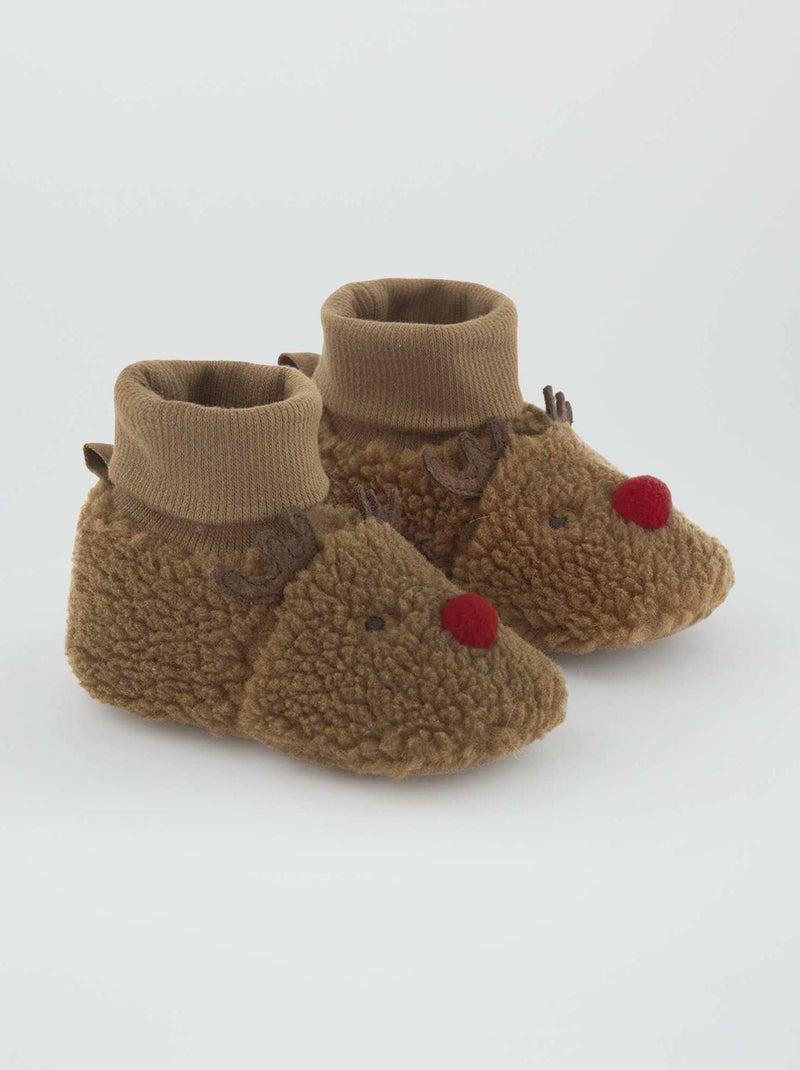 Pantufas efeito lã de carneiro 'Rena' CASTANHO - Kiabi