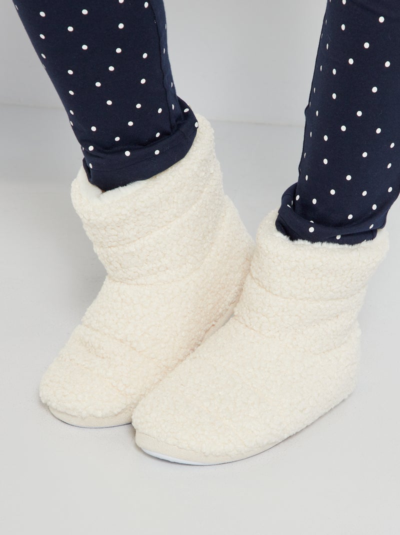 Pantufas em forma de bota  - Efeito lã de carneiro Branco - Kiabi