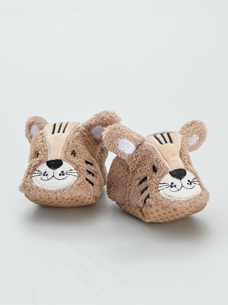 Pantufas em malha suave 'gato' BEGE - Kiabi