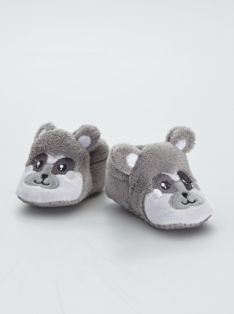 Pantufas em malha suave 'panda' Cinza - Kiabi