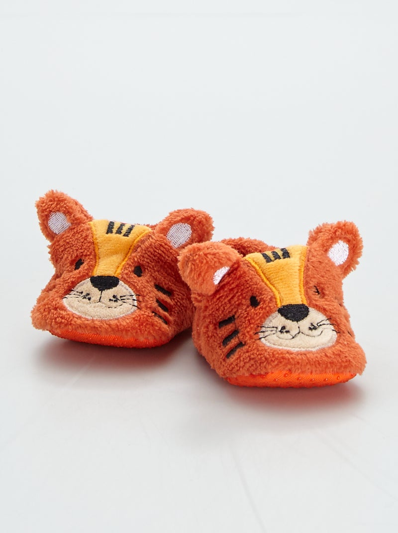 Pantufas em malha suave 'tigre' Laranja - Kiabi