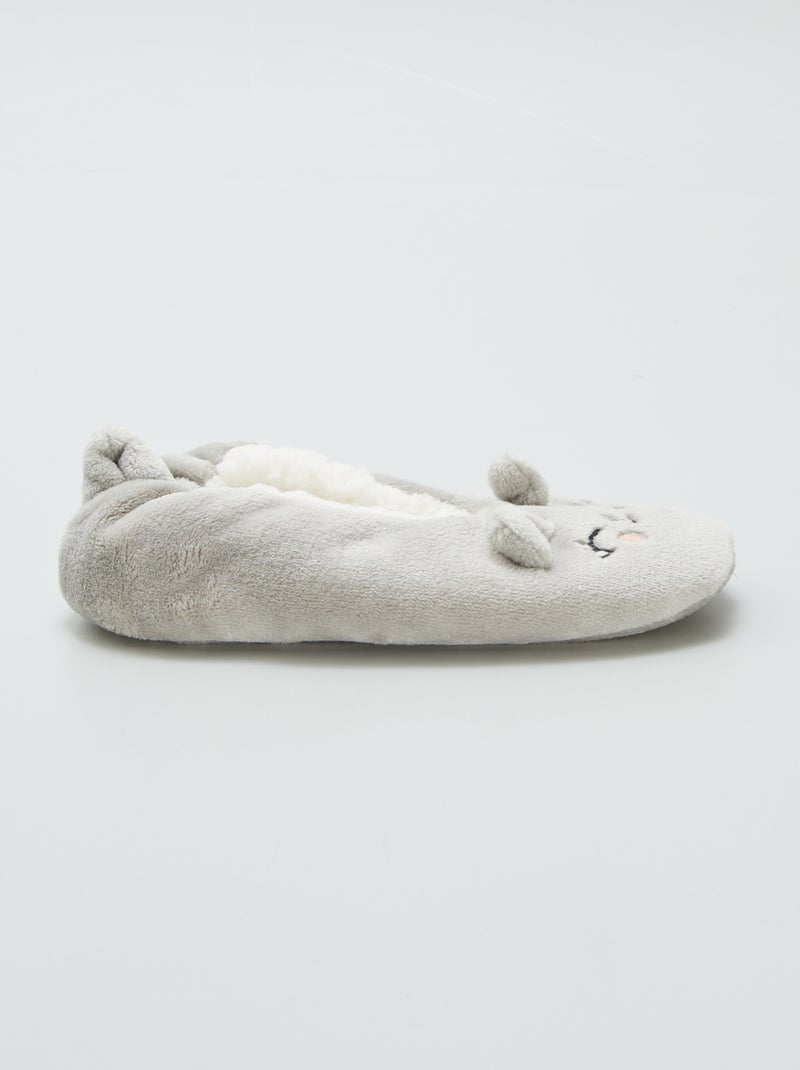Pantufas em polar com desenho 'gato' CINZA - Kiabi