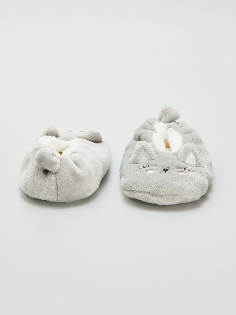 Pantufas em polar com desenho 'gato' CINZA - Kiabi