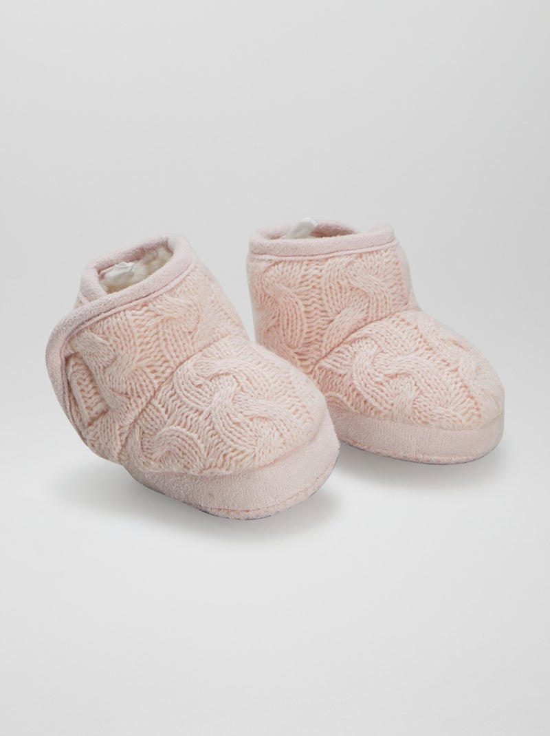 Pantufas em tricô torcido ROSA - Kiabi