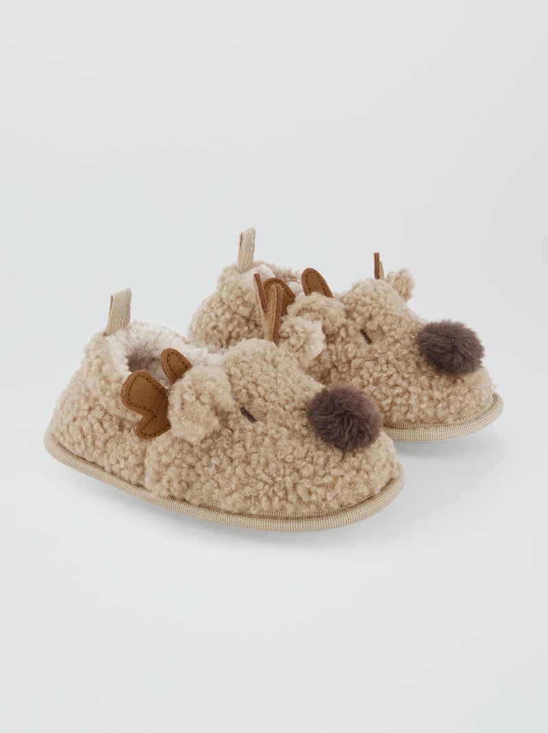 Pantufas estampadas 'rena de Natal' BEGE - Kiabi