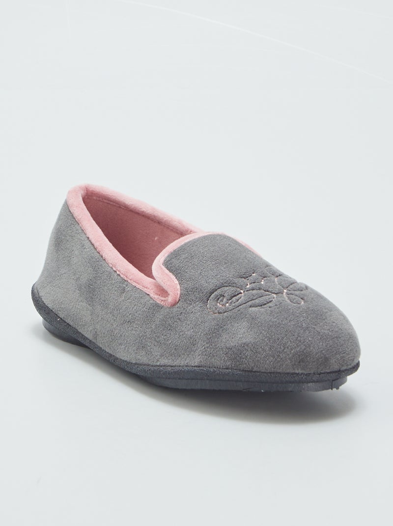 Pantufas fechadas em veludo CINZA - Kiabi