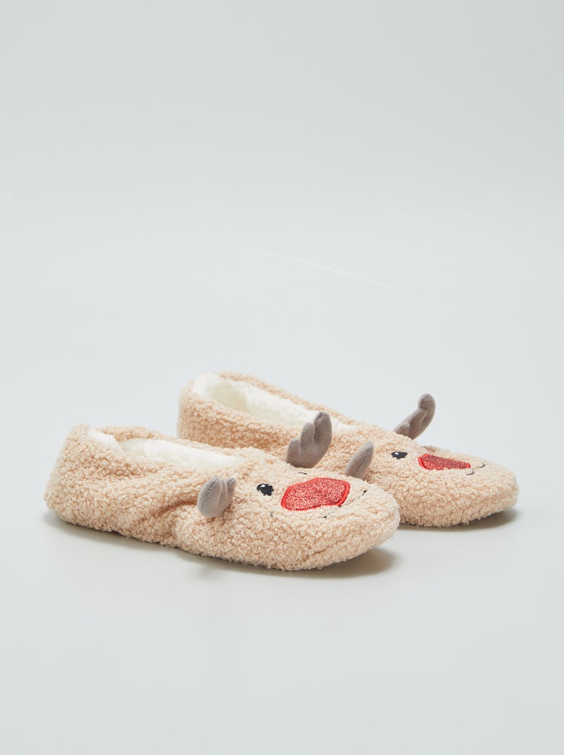 Pantufas forradas 'Natal' BEGE - Kiabi