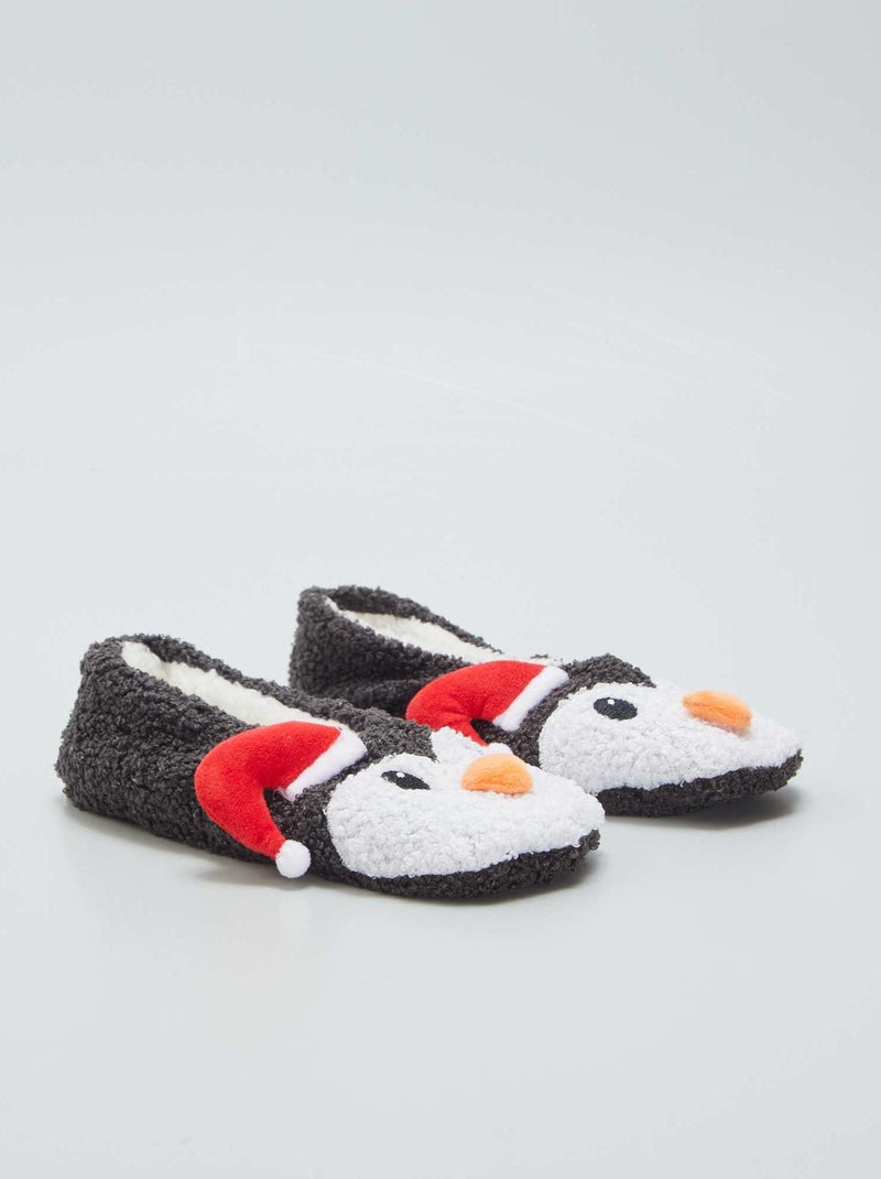 Pantufas forradas 'Natal' Preto - Kiabi