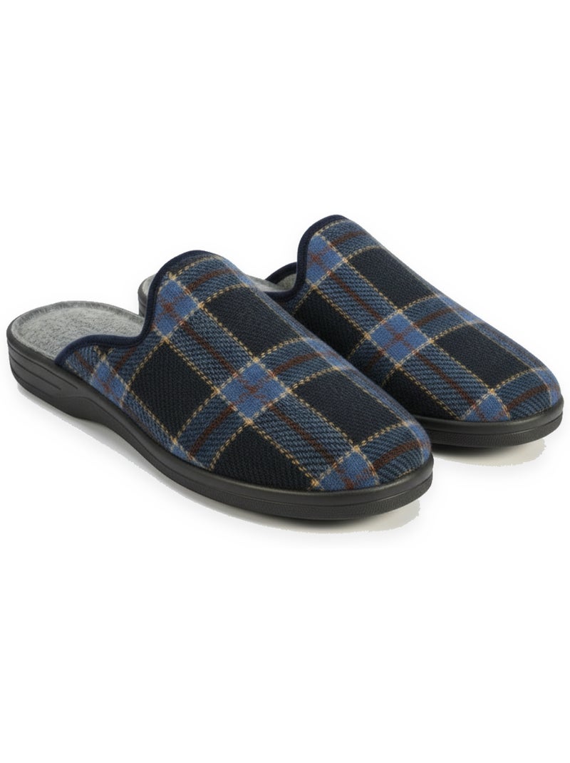 Pantufas mules para homem ozabi fabricadas em espanha, gáspea jacquard xadrez escocês Azul-marinho - Kiabi