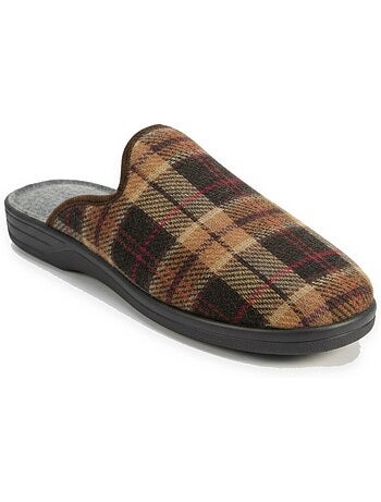 Pantufas mules para homem ozabi fabricadas em espanha, gáspea jacquard xadrez escocês