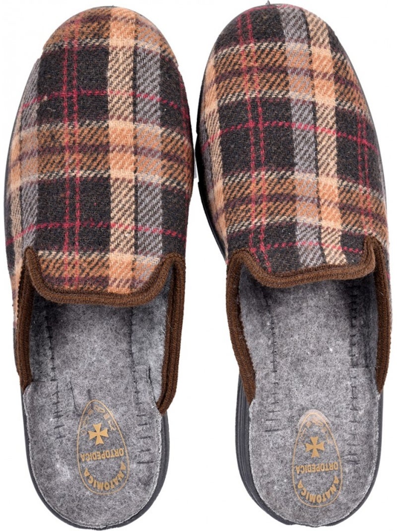 Pantufas mules para homem ozabi fabricadas em espanha, gáspea jacquard xadrez escocês Castanho - Kiabi