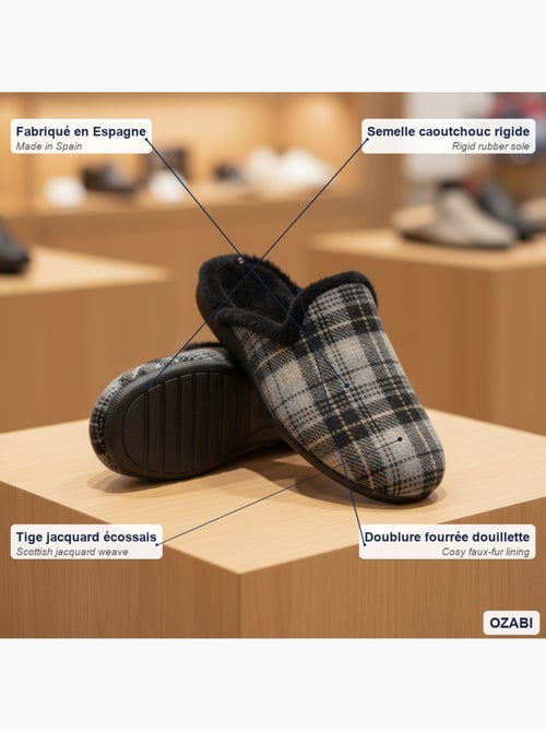 Pantufas mules para homem ozabi fabricadas em espanha, gáspea jacquard xadrez escocês - Kiabi Pantufas mules para homem ozabi fabricadas em espanha, gáspea jacquard xadrez escocês - Kiabi