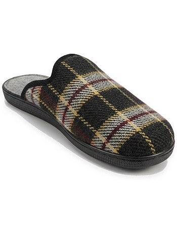 Pantufas mules para homem ozabi fabricadas em espanha, gáspea jacquard xadrez escocês