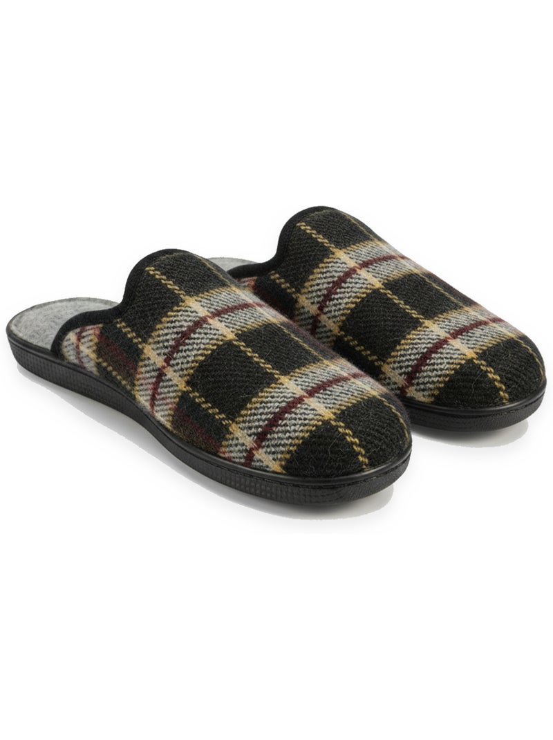 Pantufas mules para homem ozabi fabricadas em espanha, gáspea jacquard xadrez escocês Preto - Kiabi