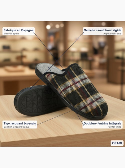 Pantufas mules para homem ozabi fabricadas em espanha, gáspea jacquard xadrez escocês - Kiabi Pantufas mules para homem ozabi fabricadas em espanha, gáspea jacquard xadrez escocês - Kiabi